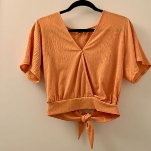 Yellow Short Sleeve Crop Top with Tie at Back